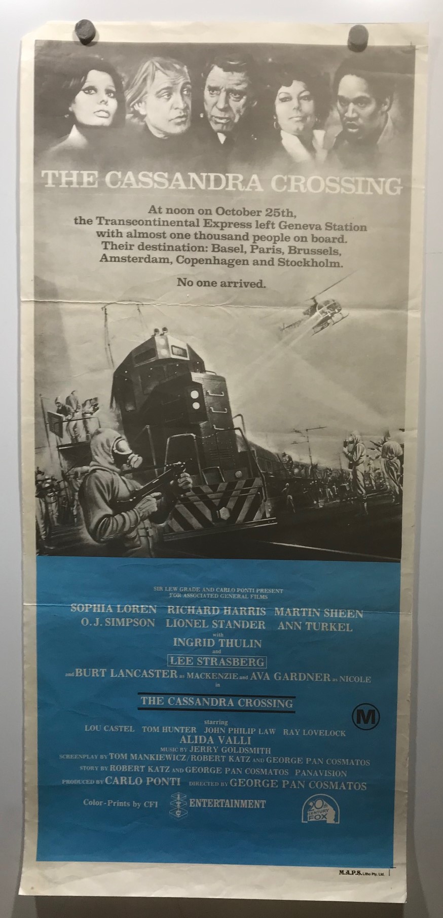ORIGINAL DAYBILL MOVIE POSTER THE CASSANDRA CROSSING Sophia Loren, Richard Harris, Martin