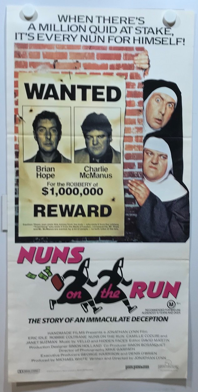 ORIGINAL DAYBILL MOVIE POSTER - NUNS ON THE RUN (c) - 1990 - X Marks ...
