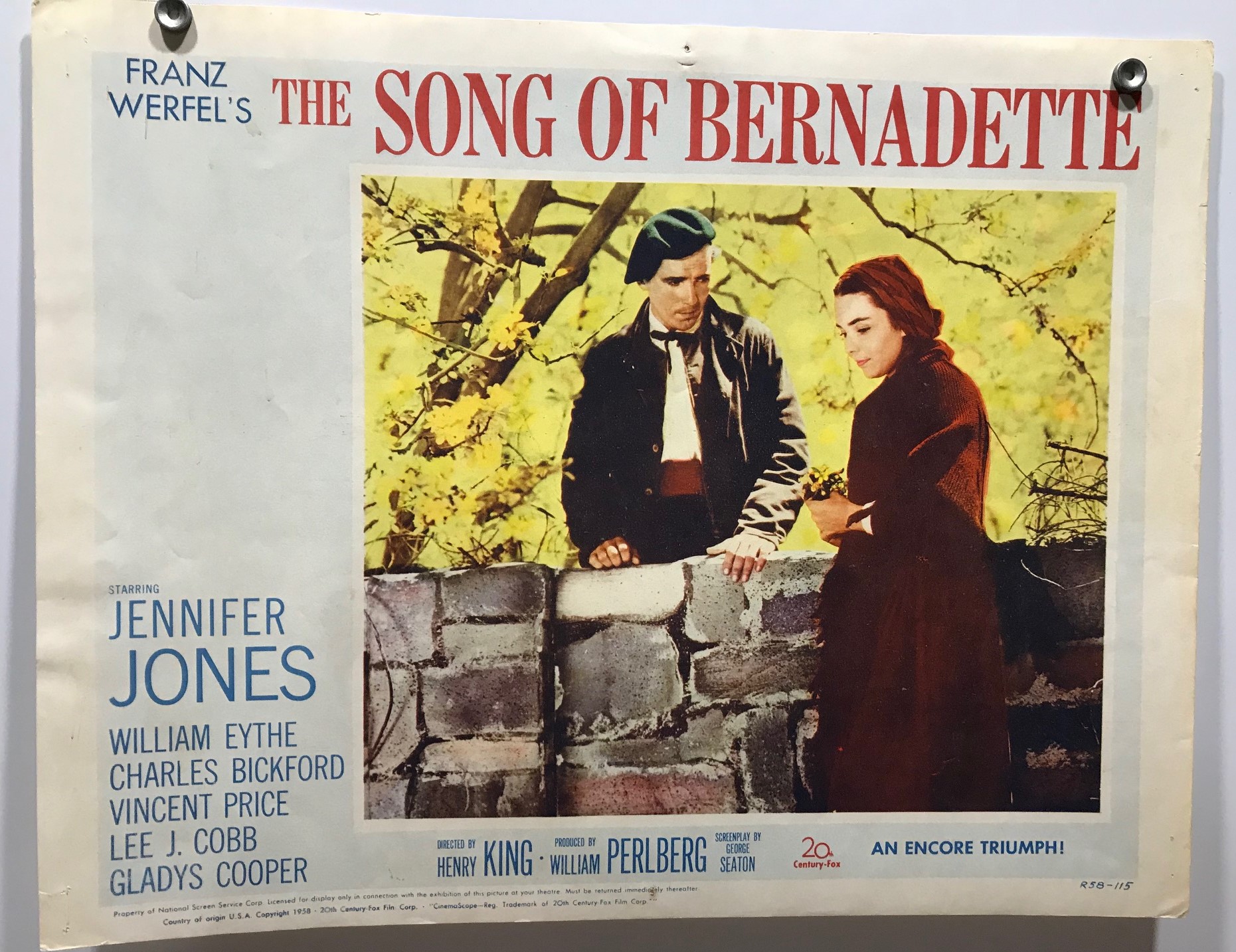 ORIGINAL LOBBY CARD SONG OF BERNADETTE R1958 Title Card 