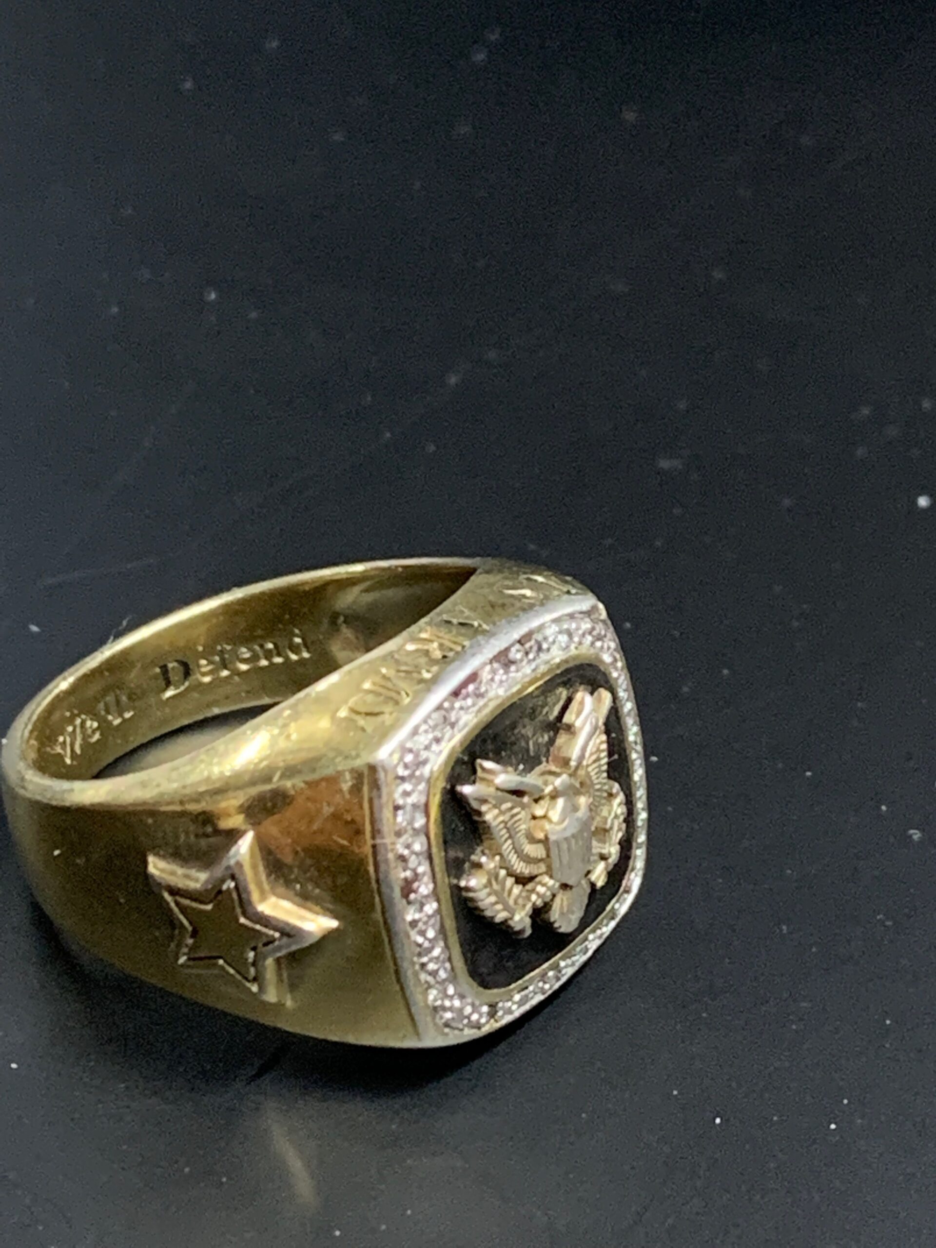 MENS RING - STERLING SILVER GOLD PLATED US ARMY RING - THIS WE'LL ...