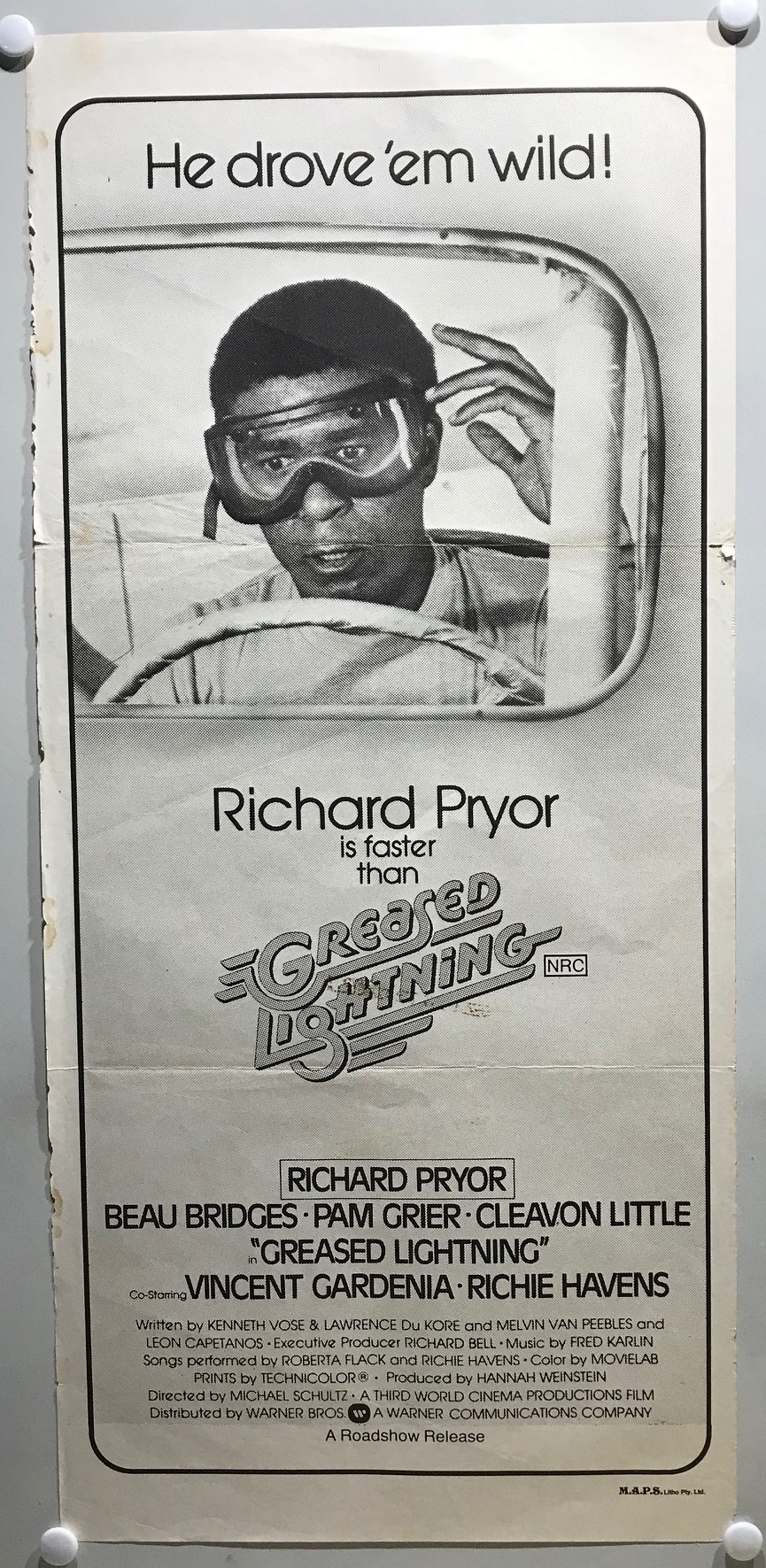 ORIGINAL DAYBILL MOVIE POSTER GREASED LIGHTNING 1977 Cast