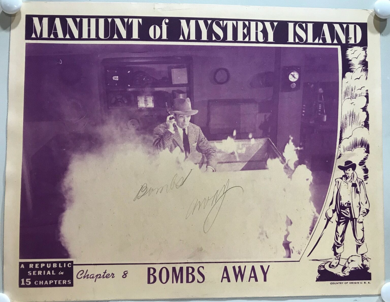 Original Serial Lobby Card Manhunt Of Mystery Island B 1945